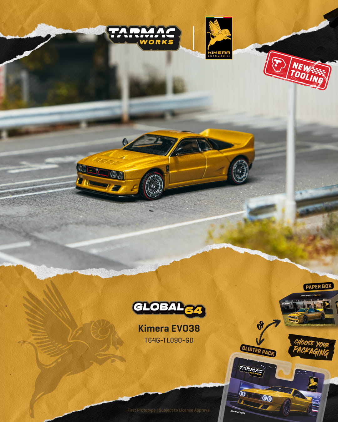 (Pre-order) Tarmac Works 1/64 Kimera EVO38 Gold Diecast Model Car