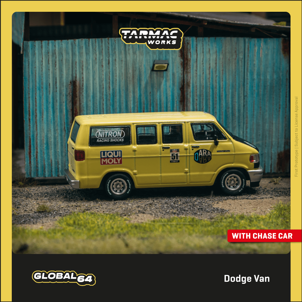 Tarmac Works 1/64 Dodge Van Yellow Diecast Model Car