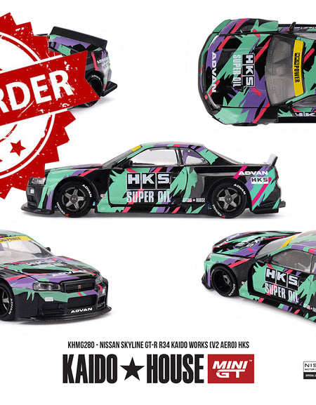 (Pre-order) Kaido House Mini GT Nissan Skyline GT-R R34 Kaido Works V2 Aero HKS
