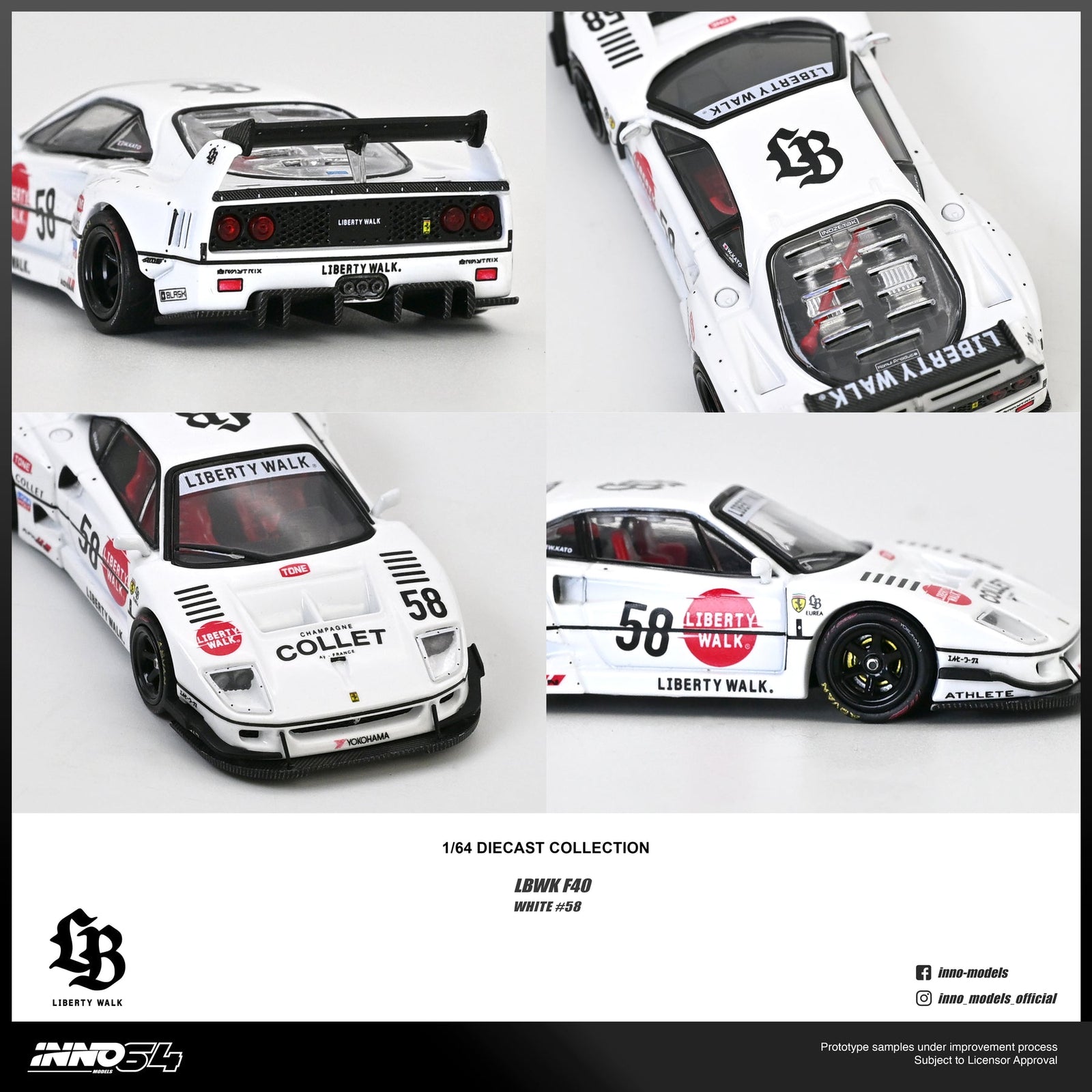 INNO64 INNO 1/64 Liberty Walk LBWK F40 WHITE #58 COLLET Diecast Model Car
