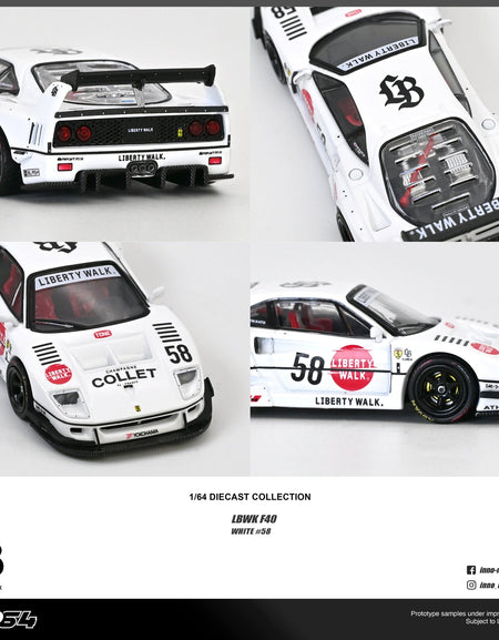 INNO64 INNO 1/64 Liberty Walk LBWK F40 WHITE #58 COLLET Diecast Model Car