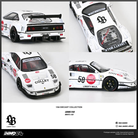 INNO64 INNO 1/64 Liberty Walk LBWK F40 WHITE #58 COLLET Diecast Model Car