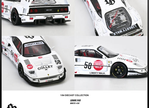 Load image into Gallery viewer, INNO64 INNO 1/64 Liberty Walk LBWK F40 WHITE #58 COLLET Diecast Model Car
