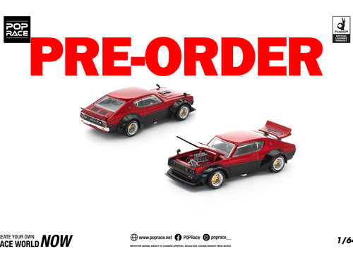 Load image into Gallery viewer, (Pre-order) POPRACE 1/64 KPGC110 KENMERI - RED/BLACK Diecast Model Car
