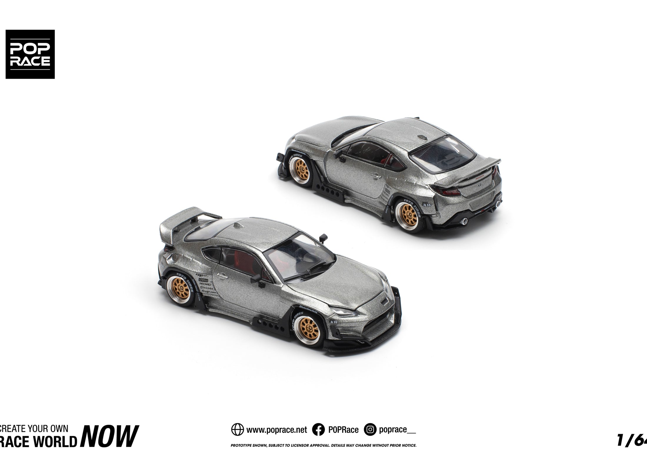 POPRACE 1/64 PANDEM GR86 - SILVER (NEW TOOLING) Model Car