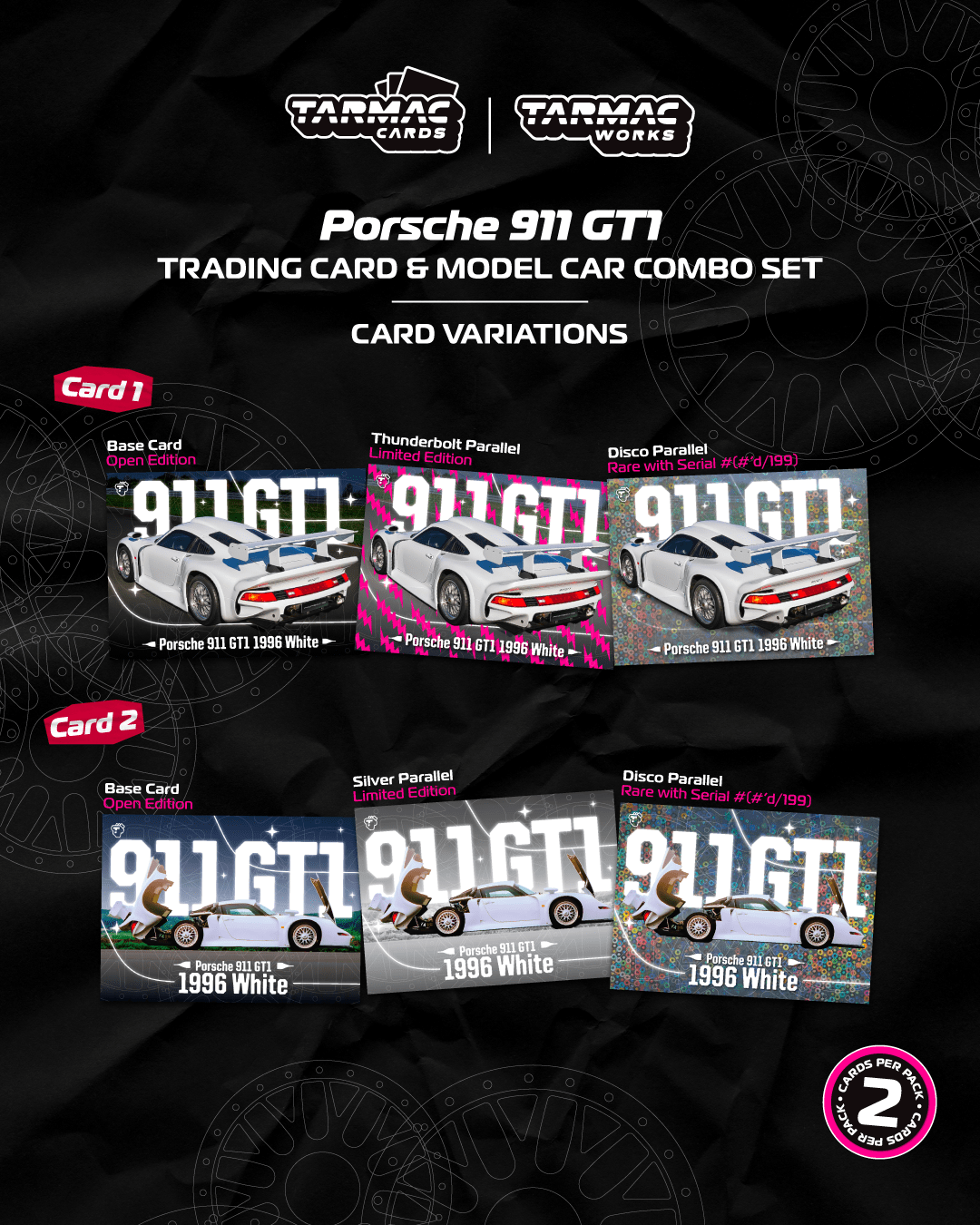 (Pre-order) Tarmac Works 1/64 Porsche 911 GT1 White with Taramc Cards Set