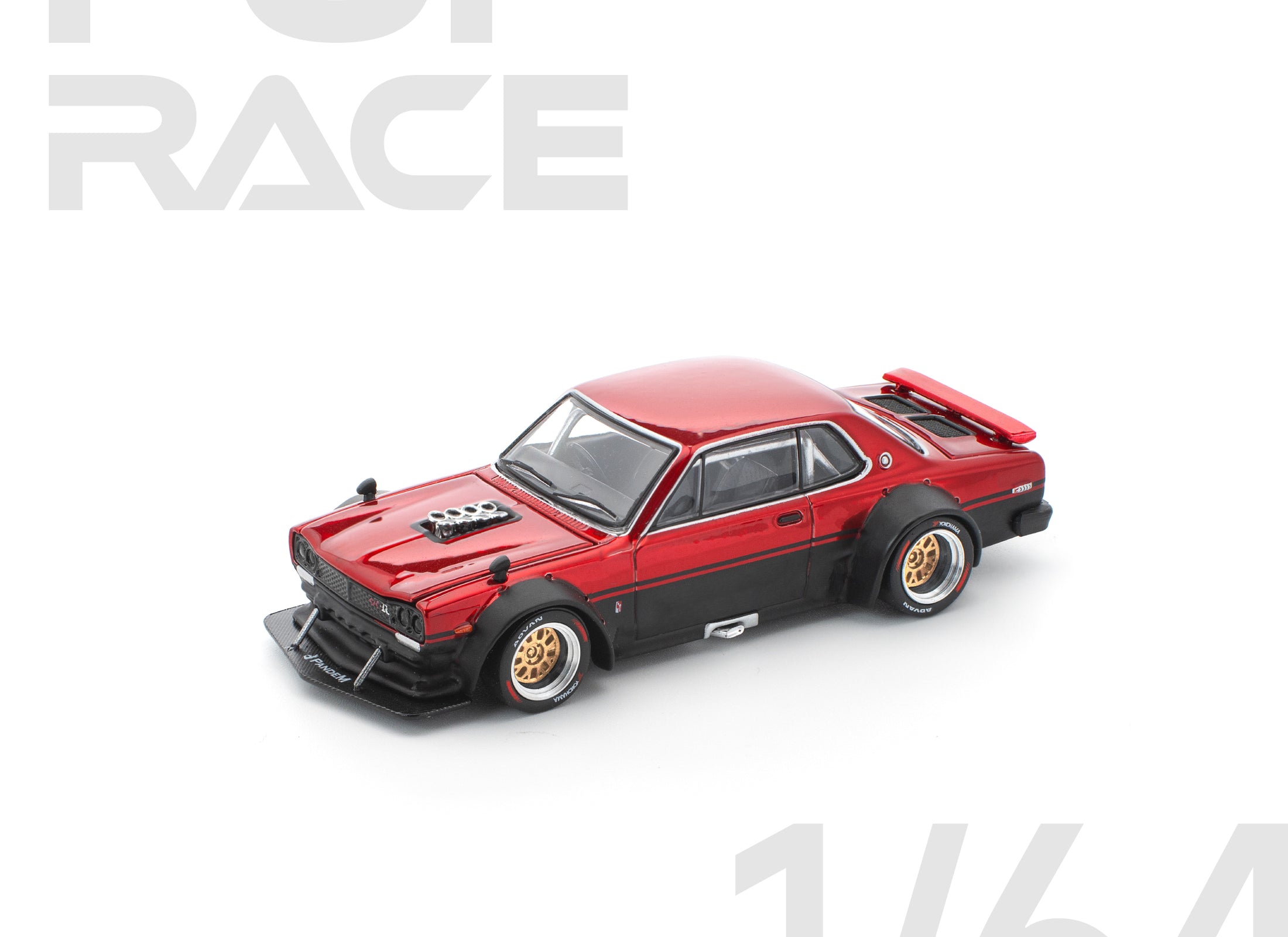 (Pre-order) POPRACE 1/64 SKYLINE GT-R V8 DRIFT (HAKOSUKA) - RED BLACK Model Car