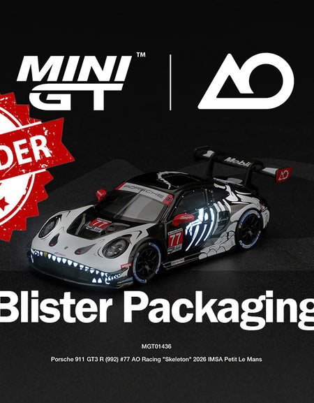 (Pre-order) Mini GT #1436 Porsche 911 GT3 R (992) #77 AO Racing Skeleton Rexy BL