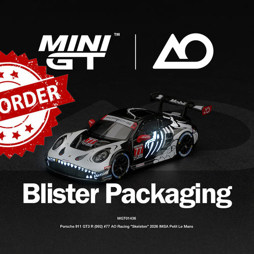 (Pre-order) Mini GT #1436 Porsche 911 GT3 R (992) #77 AO Racing Skeleton Rexy BL