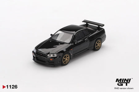 Mini GT 1/64 1126 Nissan Skyline GT-R (R34) V.Spec Black Pearl W/ TE37 Wheel
