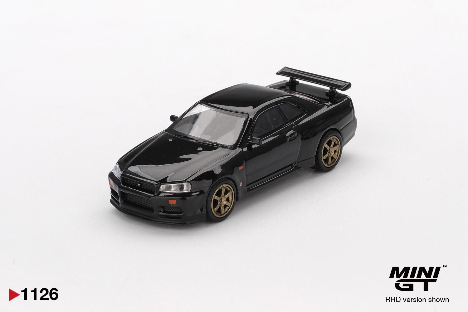 Mini GT 1/64 1126 Nissan Skyline GT-R (R34) V.Spec Black Pearl W/ TE37 Wheel