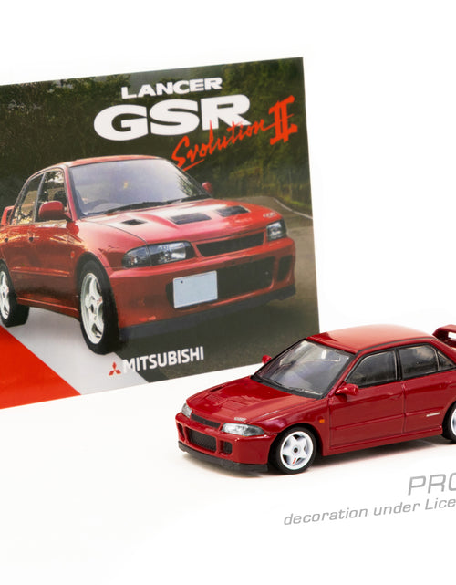Load image into Gallery viewer, Tarmac Works 1/64 Mitsubishi Lancer GSR Evolution II Red Model Car
