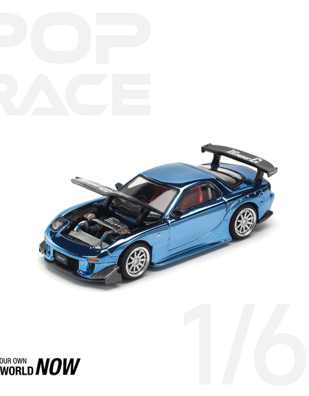 POPRACE 1/64 MAZDA RX7 RE-AMEMIYA WIDEBODY - BLUE CHROME Model Car