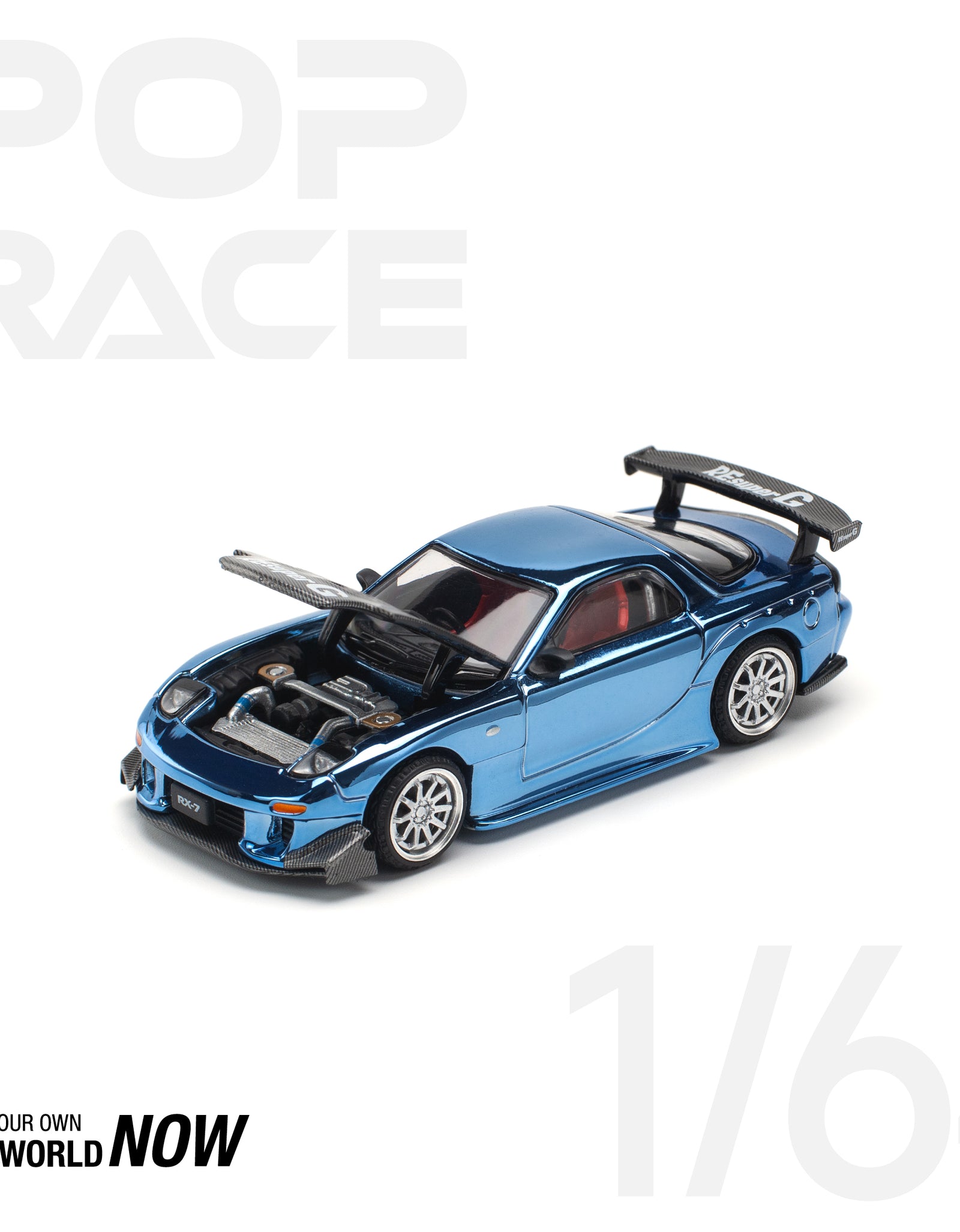 POPRACE 1/64 MAZDA RX7 RE-AMEMIYA WIDEBODY - BLUE CHROME Model Car