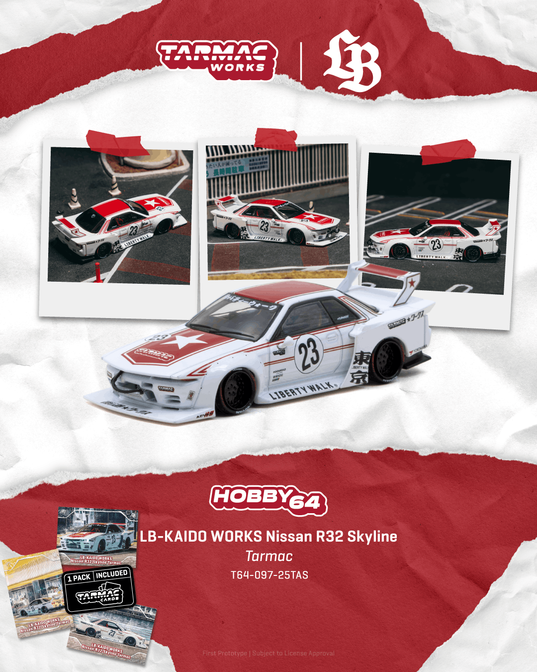 (Pre-order) Tarmac Works 1/64 LB-KAIDO WORKS Nissan R32 Skyline Tarmac Model Car