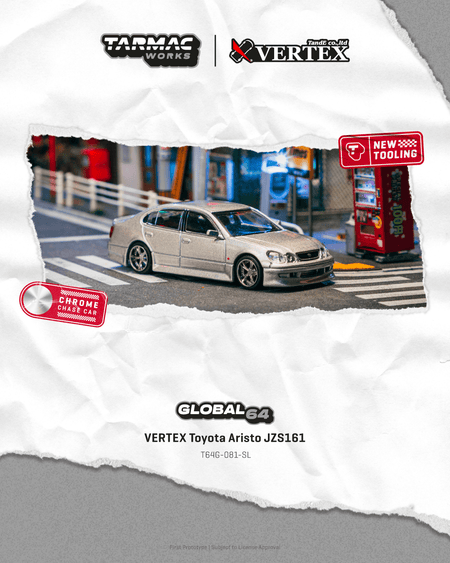 Tarmac Works 1/64 VERTEX Toyota Aristo JZS161 Silver Model Car