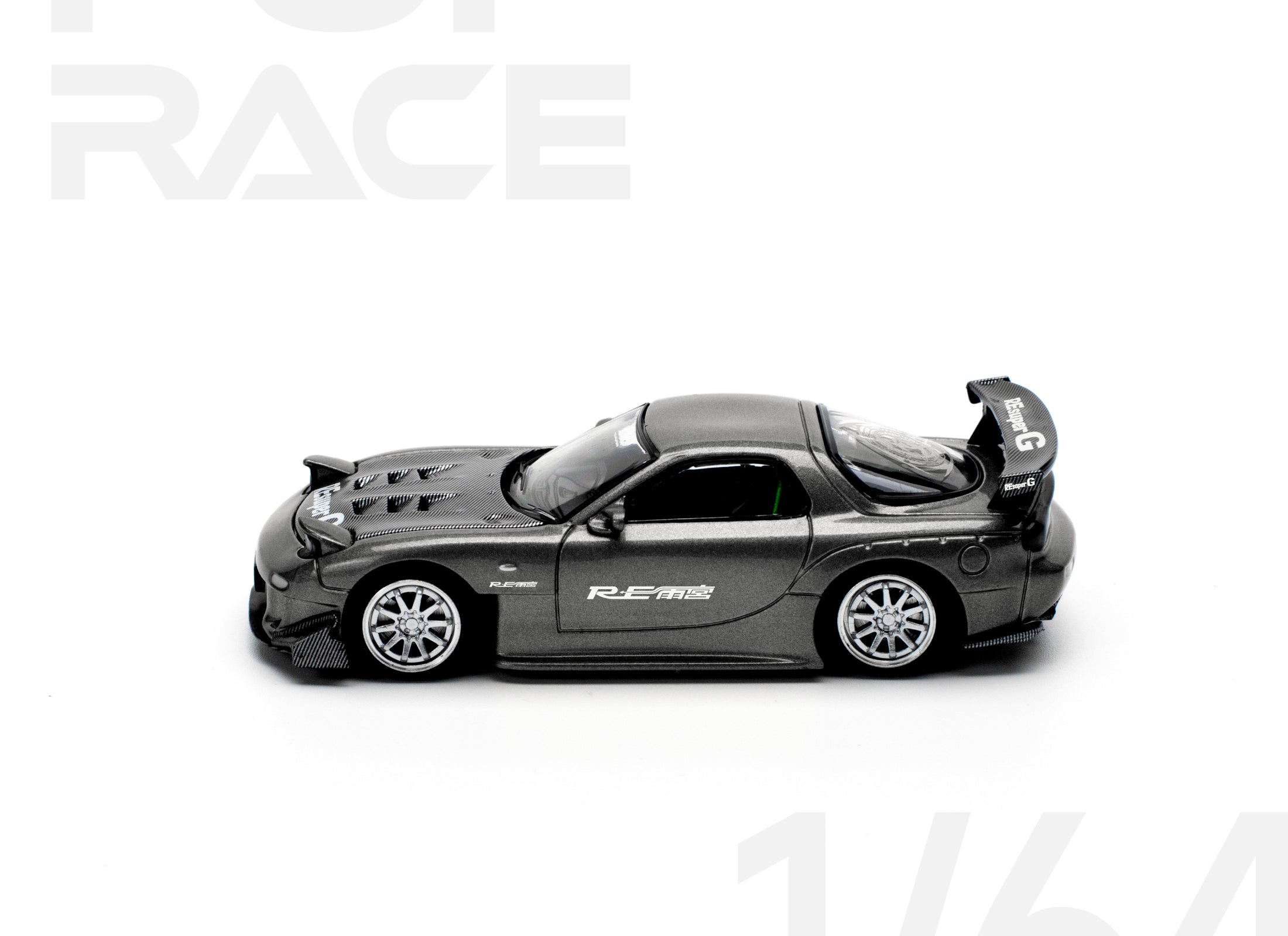 POPRACE 1/64 MAZDA RX7 RE-AMEMIYA - GUN METAL Model Car