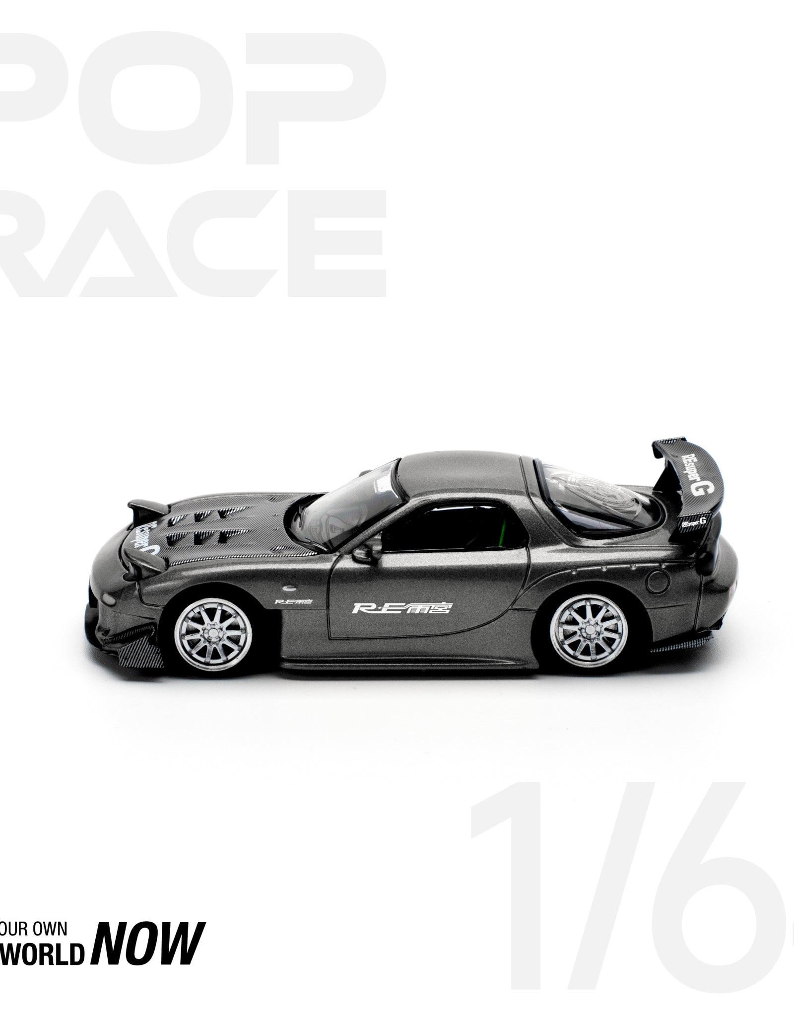 POPRACE 1/64 MAZDA RX7 RE-AMEMIYA - GUN METAL Model Car