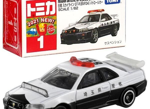 Load image into Gallery viewer, Takara Tomy Tomica Die-cast Model Car No001 - Nissan GT-R (BNR34) Patrol Car
