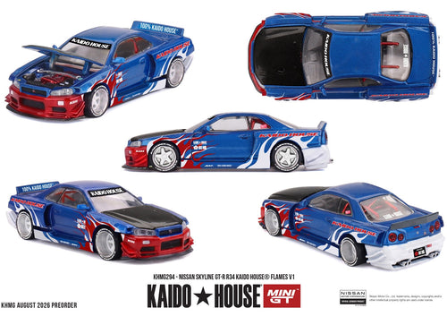 Load image into Gallery viewer, (Pre-order) Mini GT x Kaido House #294 Nissan Skyline GT-R R34 Flames V1
