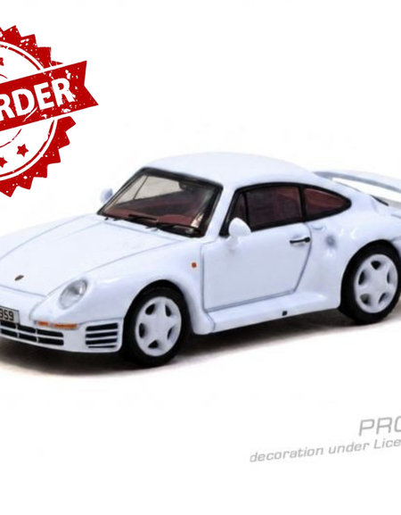 (Pre-order) Tarmac Works 1/64 Porsche 959 White Model Car + Trading Cards Set