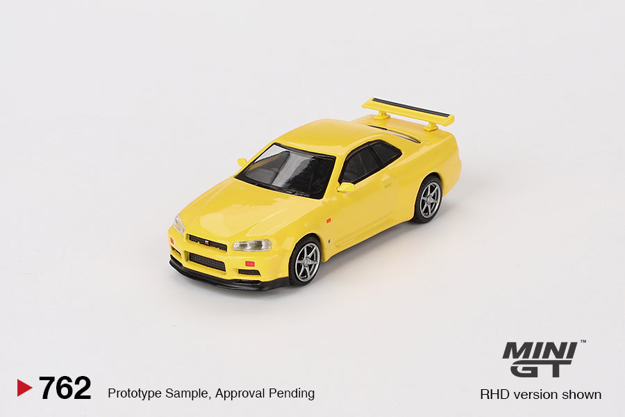 Mini GT #762 Nissan Skyline GT-R R34 Vspec Lighting Yellow (RHD)
