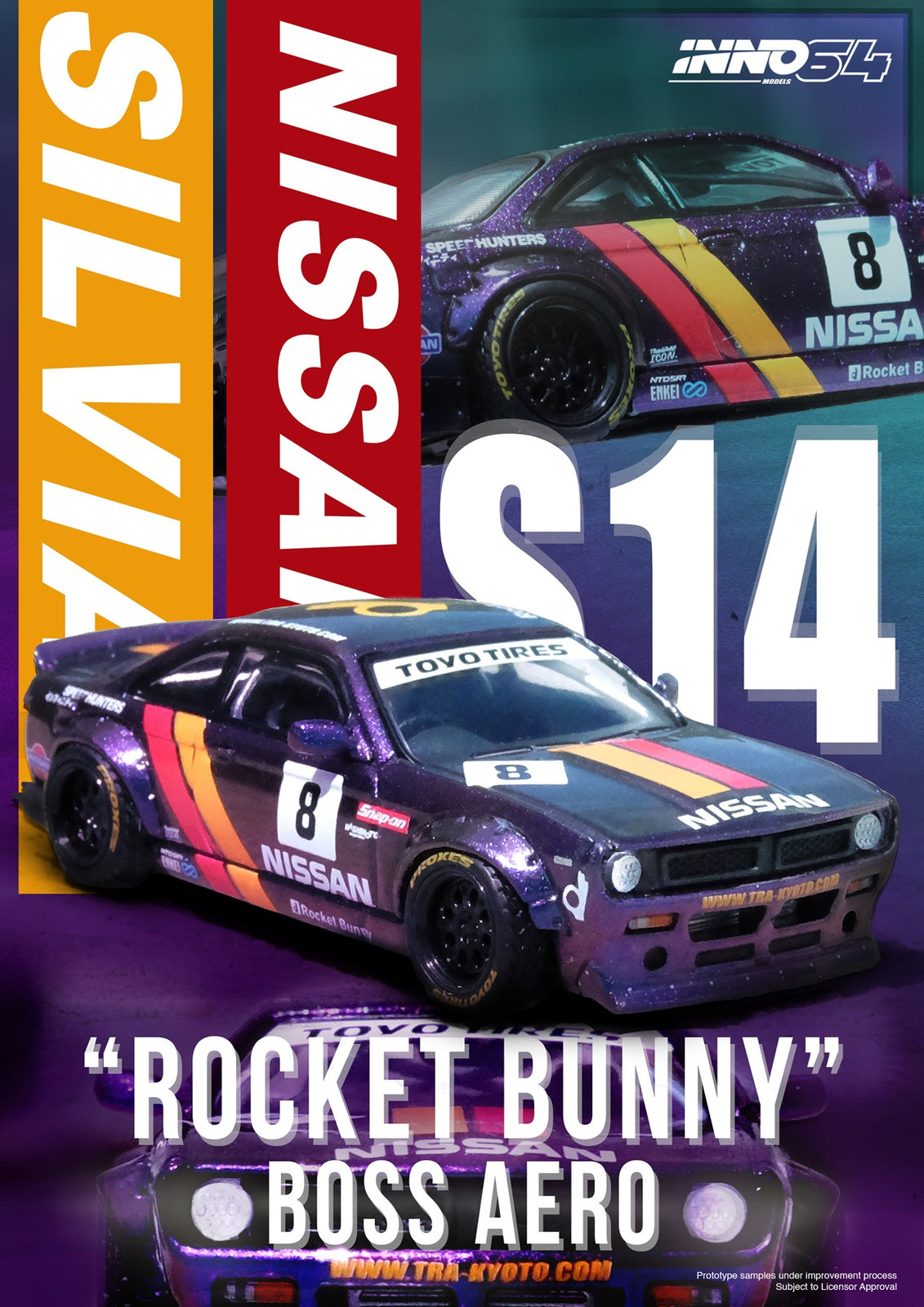 INNO64 model 1/64 Nissan silvia (s14) boss "rocket bunny" purple