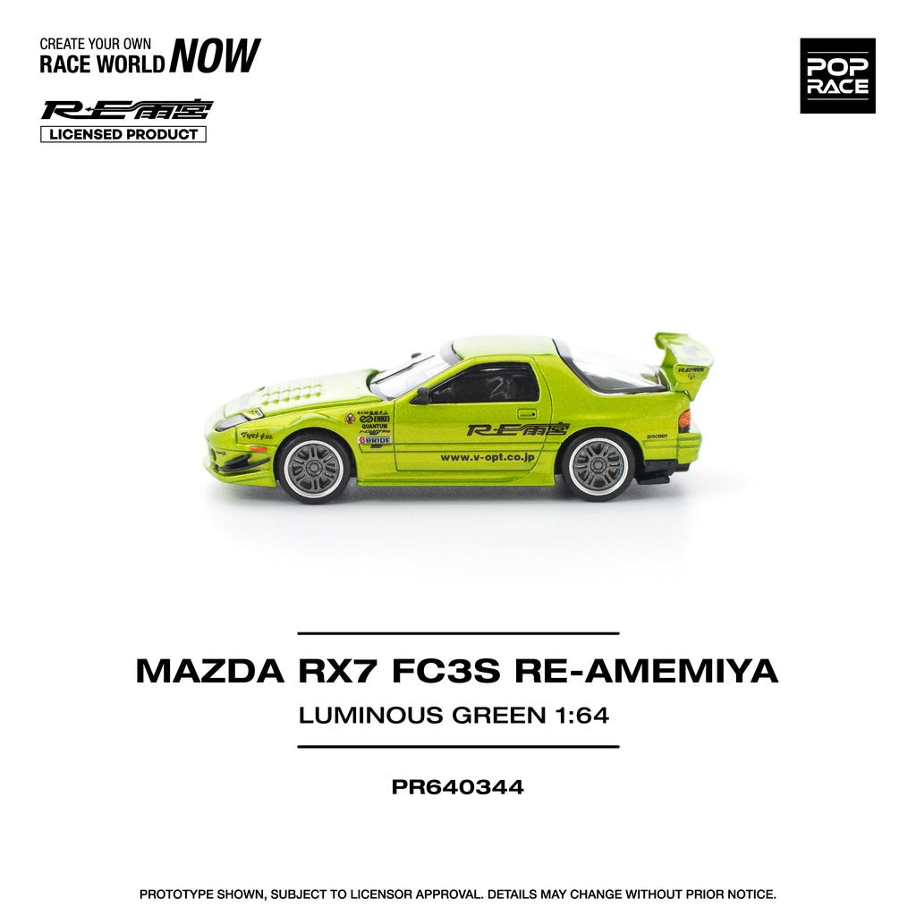 (Pre-order) POPRACE 1/64 MAZDA RX7 FC3S RE-AMEMIYA LUMINOUS GREEN Diecast Car