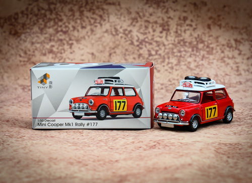 Load image into Gallery viewer, TINY Hong Kong #177 Mini Cooper Rally Red Mk1 Scale 1:50 Diecast Mini  Car
