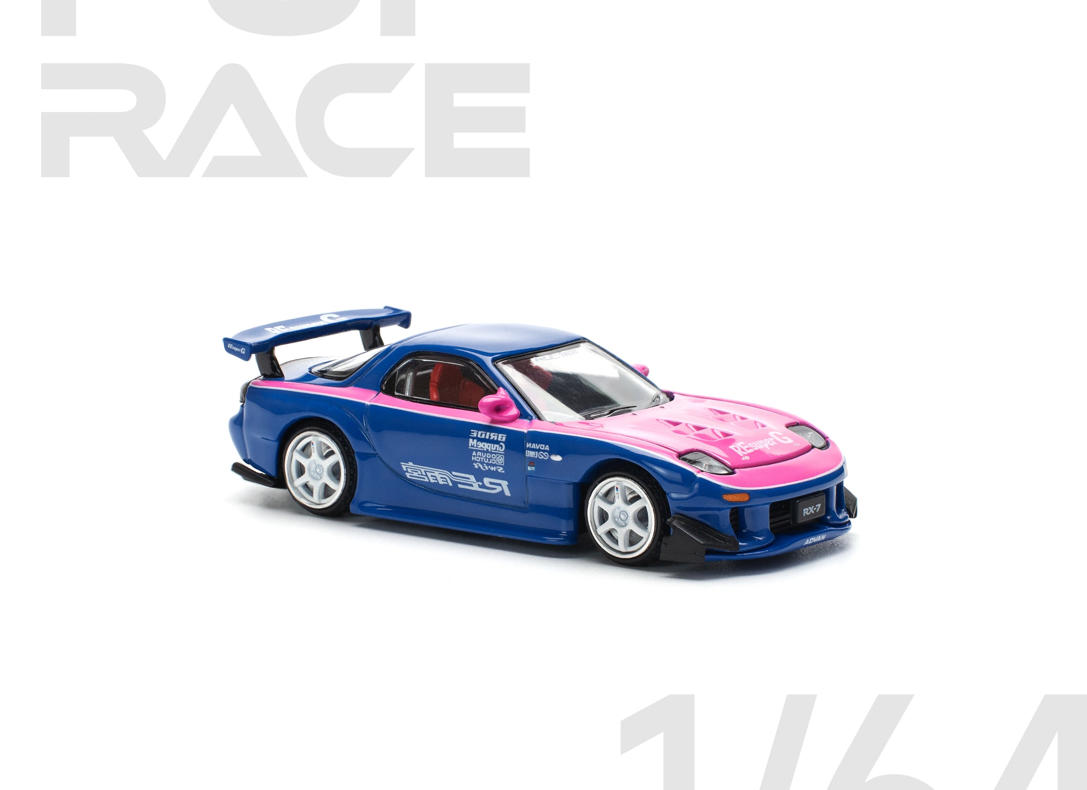 POPRACE 1/64 MAZDA RX7 RE-AMEMIYA - BLUE/PINK model car