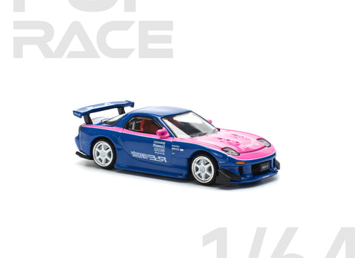 Load image into Gallery viewer, POPRACE 1/64 MAZDA RX7 RE-AMEMIYA - BLUE/PINK model car
