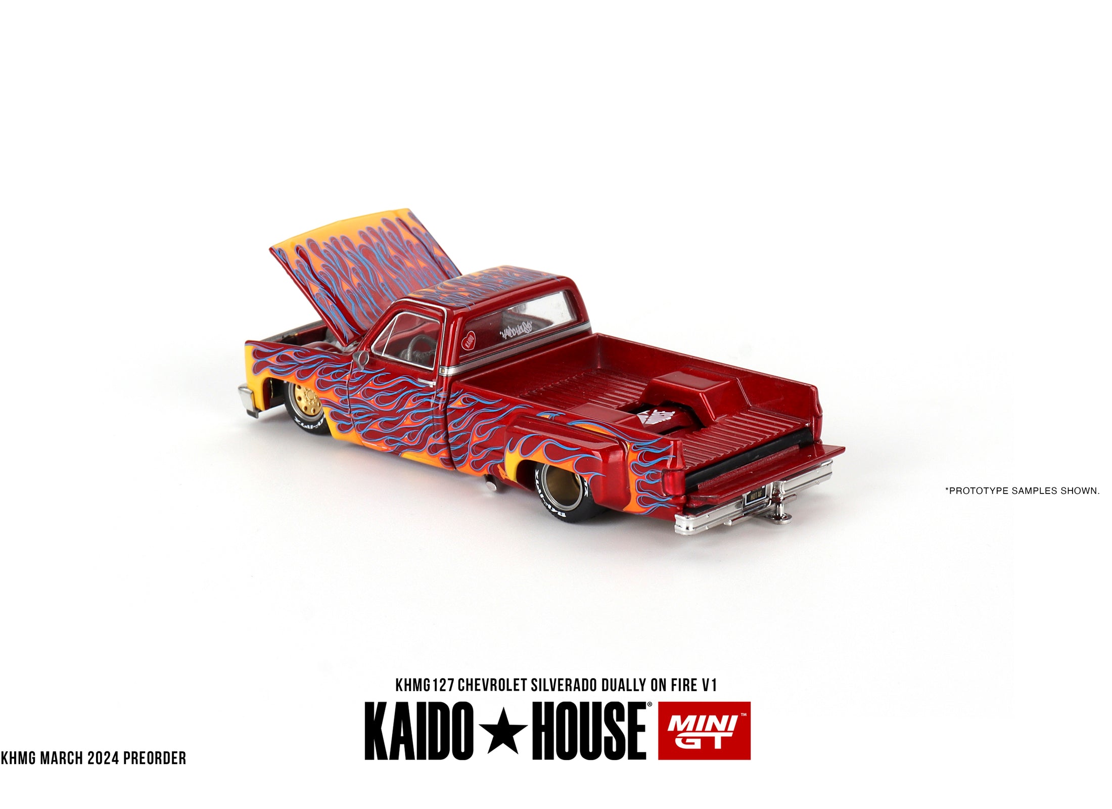Mini GT x Kaido House 1/64 Chevrolet Silverado Dually on Fire V1
