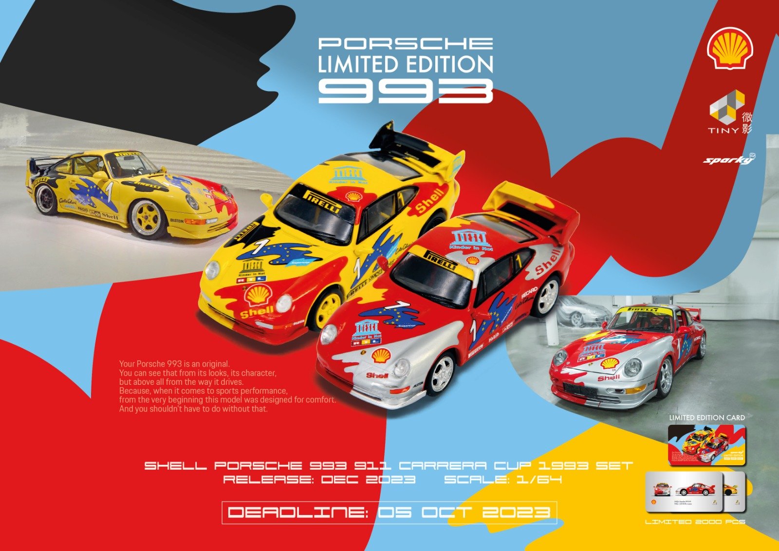 SPARKY x TINY 1/64 Porsche 993 Carrera Cup 1993 Shell Model Set