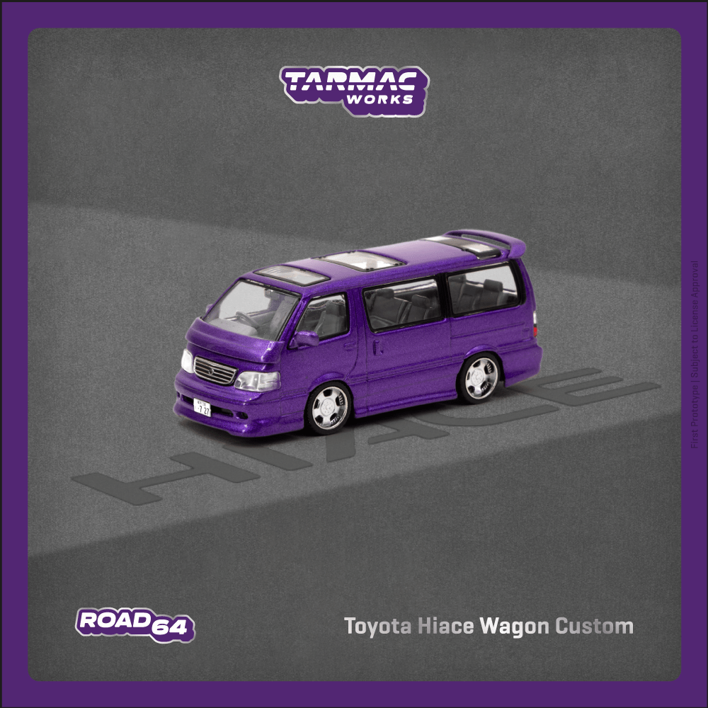 Tarmac Works Diecast Car 1/64 Toyota Hiace Wagon Custom Purple