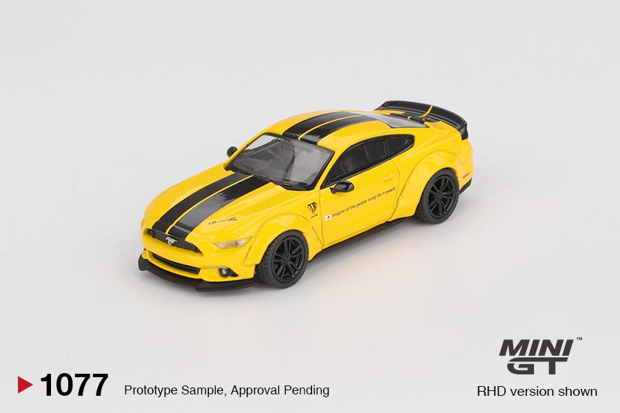 MINI GT #1077 LB-WORKS FORD MUSTANG Triple Yellow RHD Model Car