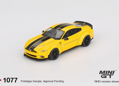 Load image into Gallery viewer, MINI GT #1077 LB-WORKS FORD MUSTANG Triple Yellow RHD Model Car
