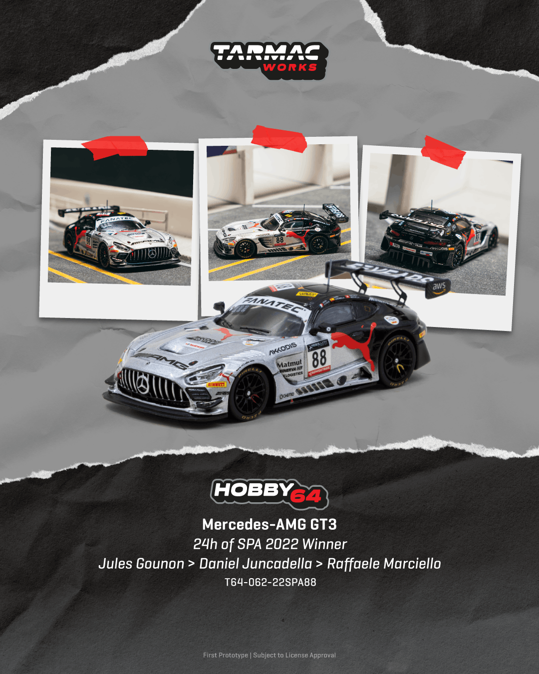 (Pre-order) Tarmac Works 1/64 Mercedes-AMG GT3 24h of SPA 2022 Winner