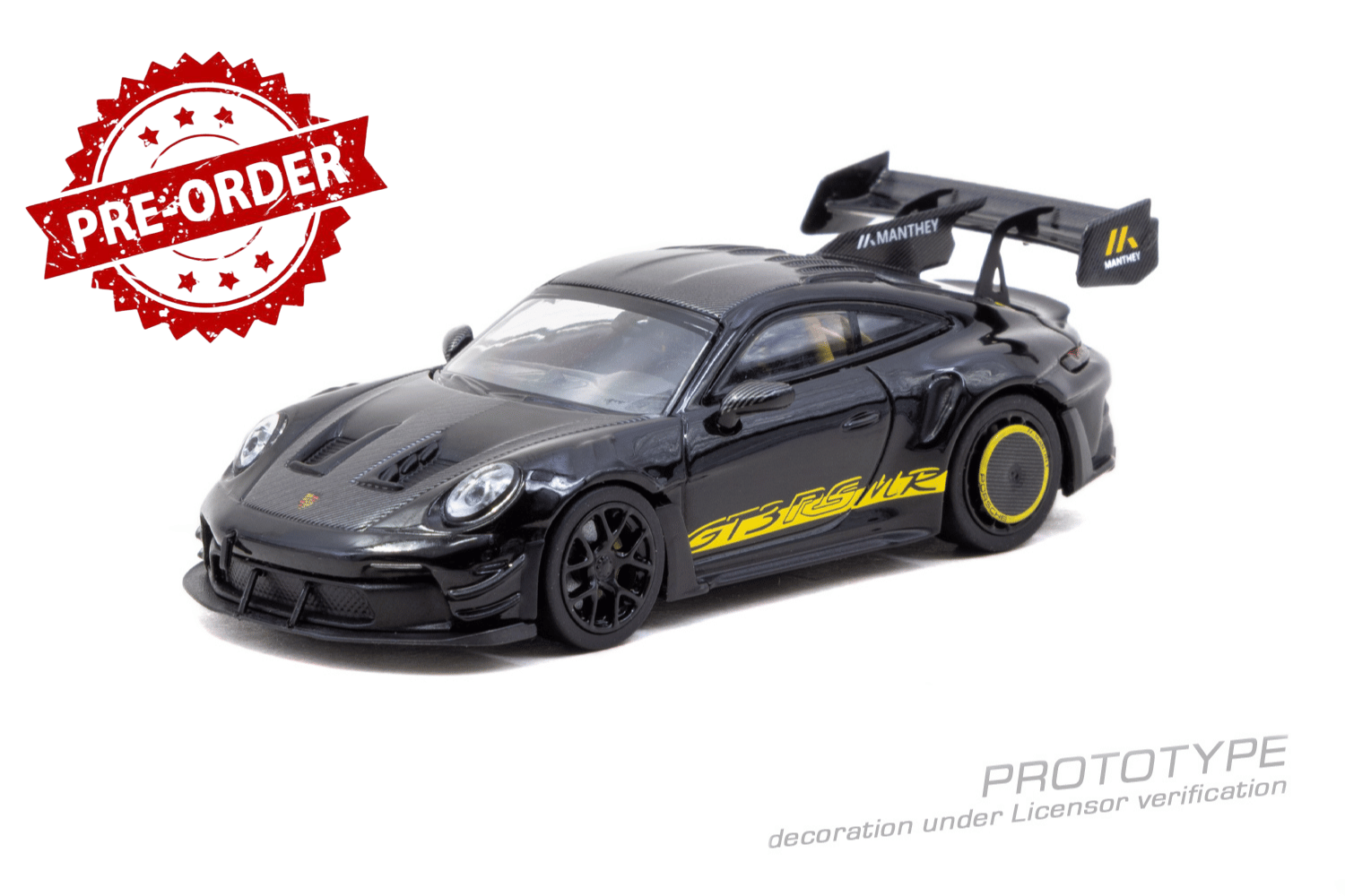 (Pre-order) Tarmac Works 1/64 Porsche GT3RS 992.1 MR Black Yellow Tarmac Special