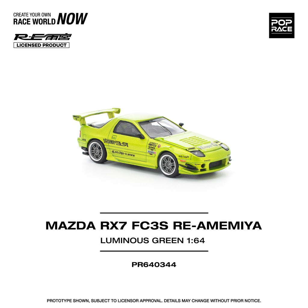 (Pre-order) POPRACE 1/64 MAZDA RX7 FC3S RE-AMEMIYA LUMINOUS GREEN Diecast Car