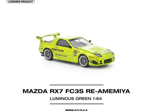 Load image into Gallery viewer, (Pre-order) POPRACE 1/64 MAZDA RX7 FC3S RE-AMEMIYA LUMINOUS GREEN Diecast Car
