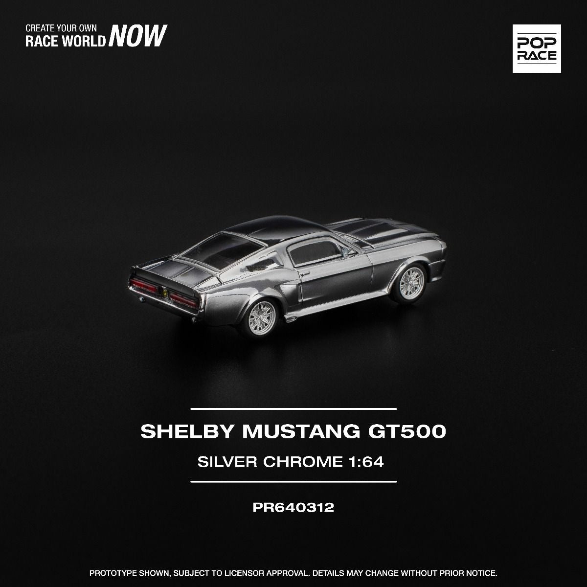(Pre-order) POPRACE 1/64 SHELBY MUSTANG GT500 - SILVER CHROME Model Car
