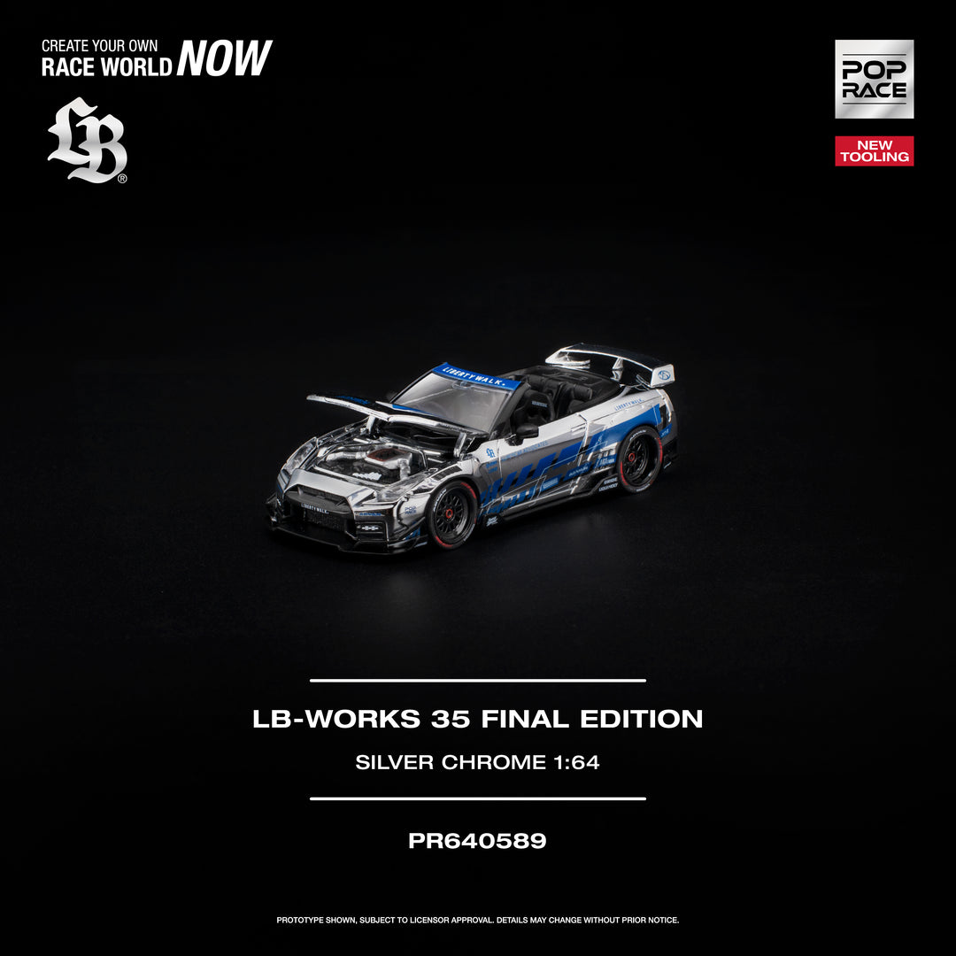 (Pre-order) POPRACE 1/64 - LB-WORKS 35GT-R FINAL EDITION SILVER CHROME Diecast