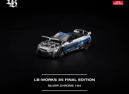 Load image into Gallery viewer, (Pre-order) POPRACE 1/64 - LB-WORKS 35GT-R FINAL EDITION SILVER CHROME Diecast

