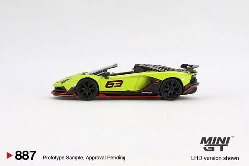 Load image into Gallery viewer, Mini GT #887 Lamborghini Aventador SVJ 63 Roadster Verde Shock LHD

