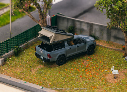 Load image into Gallery viewer, Tarmac Works 1/64 Toyota Hilux  Grey - With camping tent Diecast Car
