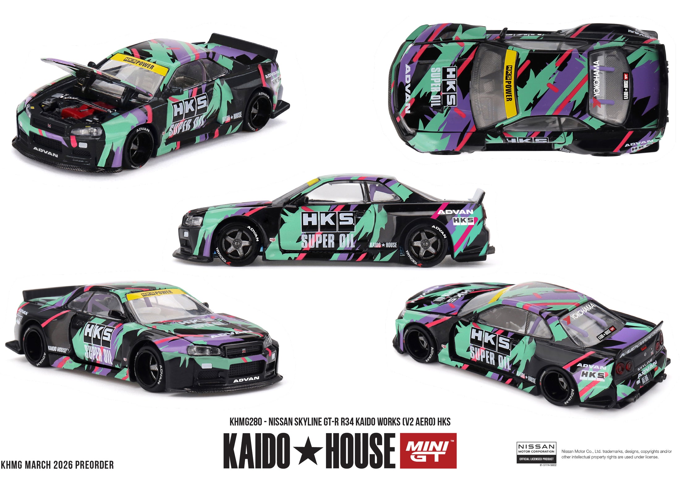 (Pre-order) Kaido House Mini GT Nissan Skyline GT-R R34 Kaido Works V2 Aero HKS