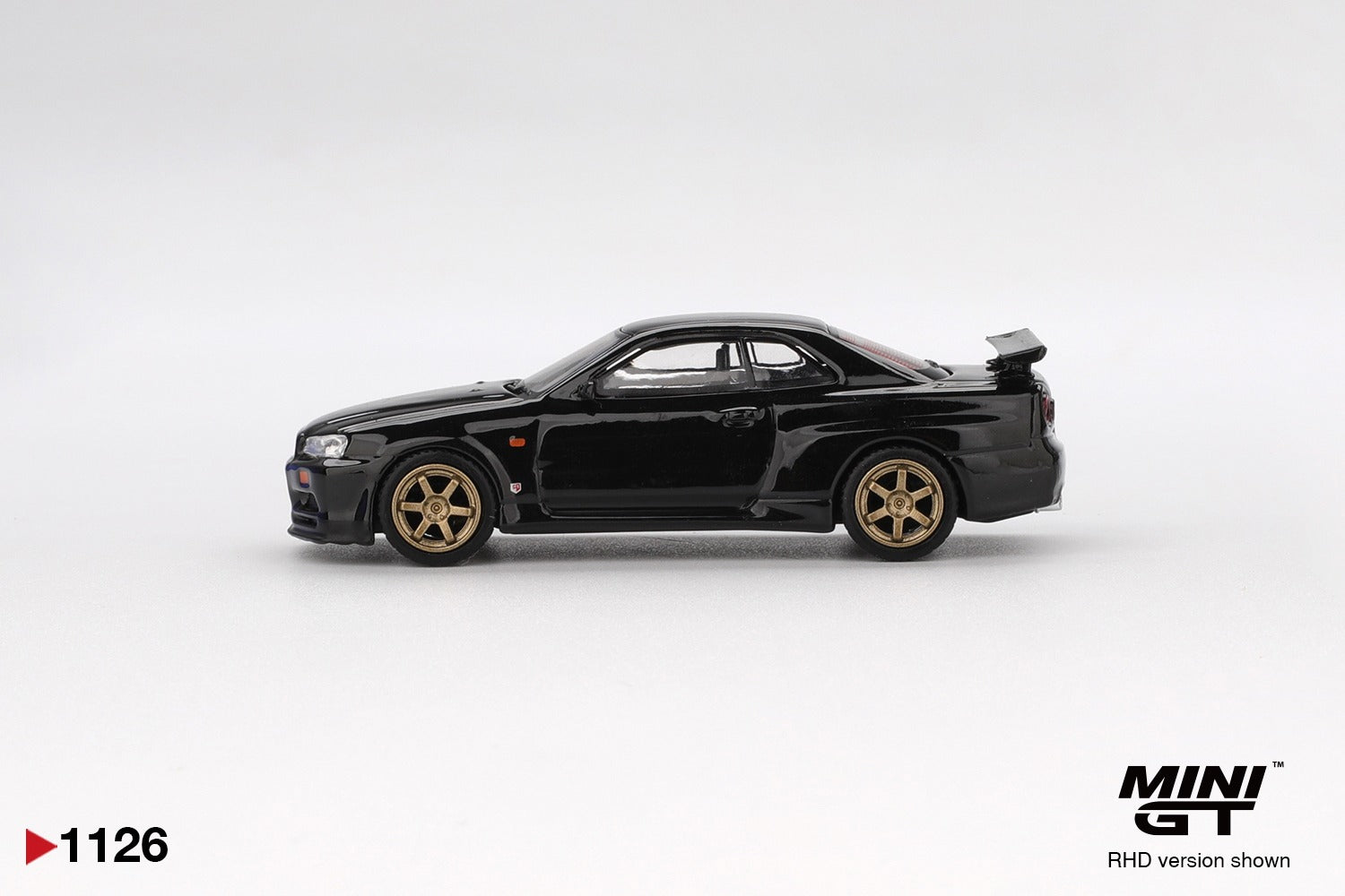 Mini GT 1/64 1126 Nissan Skyline GT-R (R34) V.Spec Black Pearl W/ TE37 Wheel