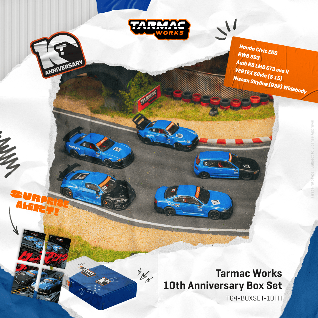 Tarmac Works 10th Anniversary Box Set 5 Model Cars+Trading Cards SET