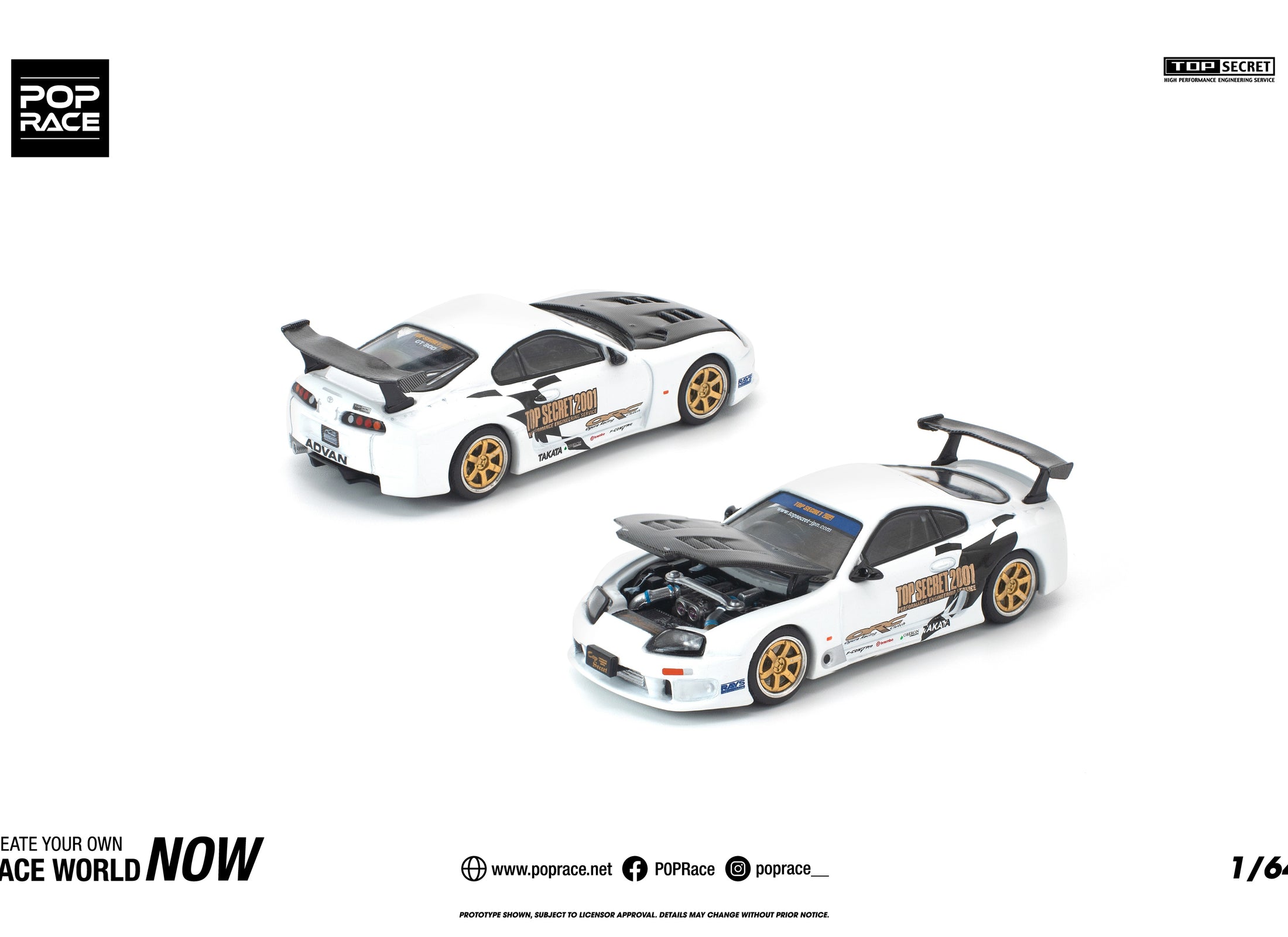 (Pre-order) POPRACE 1/64 TOP SECRET GT300 SUPRA WHITE Model Car #PR640364