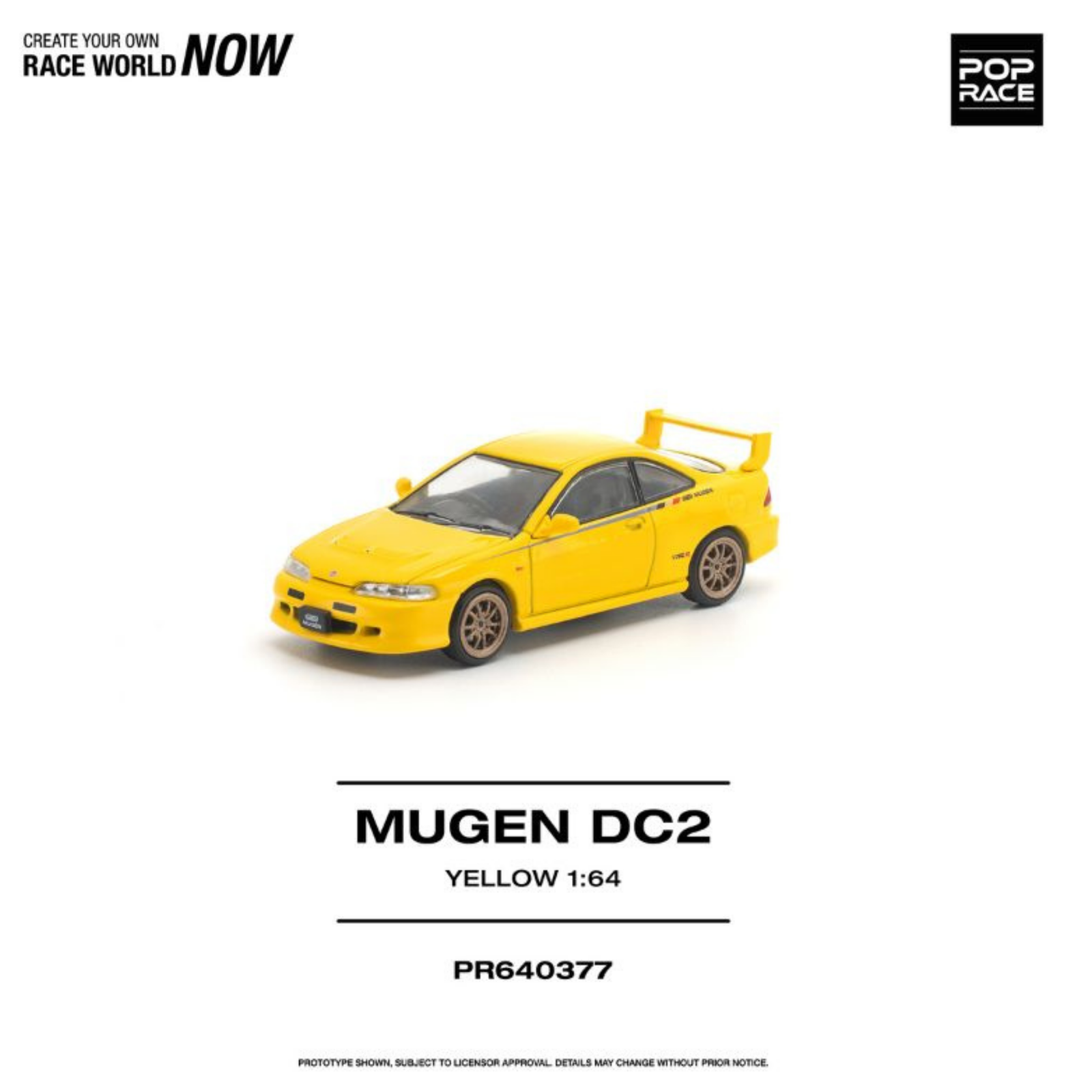 (Pre-order) POP RACE 1/64 MUGEN DC2 Yellow Diecast Model Car #PR640377